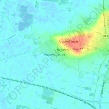 Topografische kaart Westwoodside, hoogte, reliëf