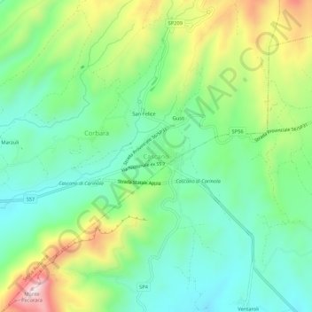 Topografische kaart Cascano, hoogte, reliëf