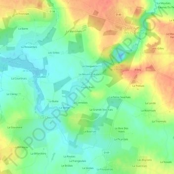 Topografische kaart Haute Rive, hoogte, reliëf