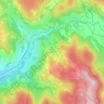 Topografische kaart Bouvacôte, hoogte, reliëf