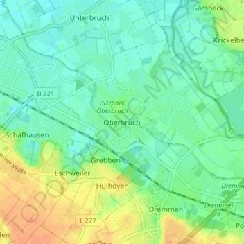 Topografische kaart Oberbruch, hoogte, reliëf