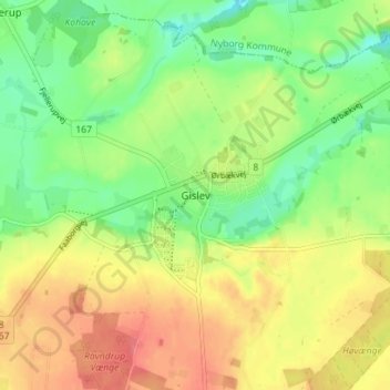 Topografische kaart Gislev, hoogte, reliëf