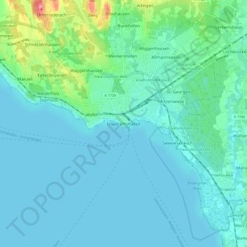 Topografische kaart Friedrichshafen, hoogte, reliëf