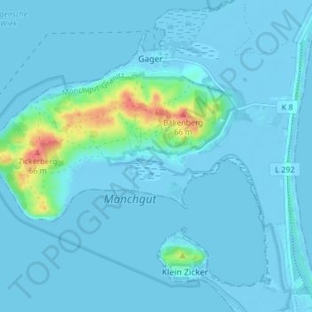 Topografische kaart Groß Zicker, hoogte, reliëf