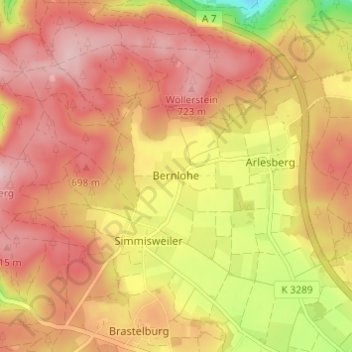 Topografische kaart Bernlohe, hoogte, reliëf