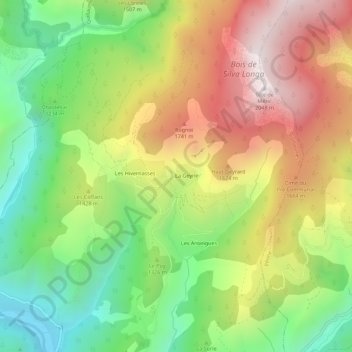 Topografische kaart Bouchanières, hoogte, reliëf