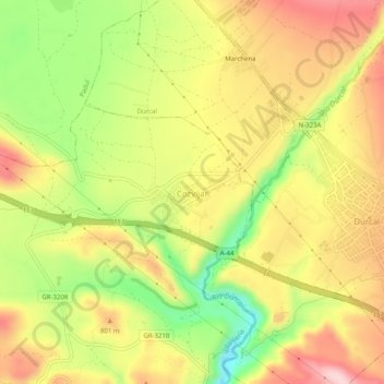 Topografische kaart Cozvíjar, hoogte, reliëf