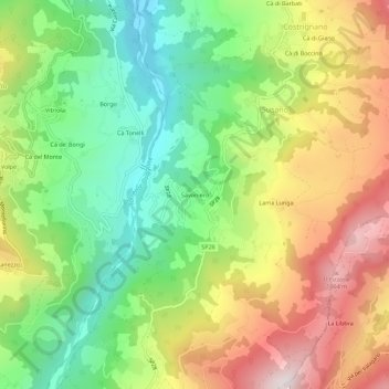 Topografische kaart Savoniero, hoogte, reliëf