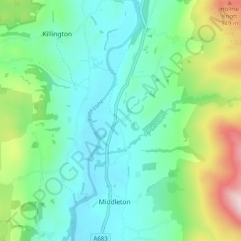 Topografische kaart Middleton Hall, hoogte, reliëf