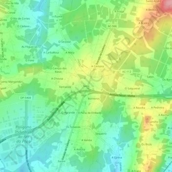 Topografische kaart Nelle, hoogte, reliëf