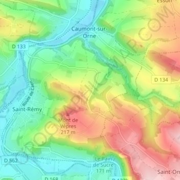 Topografische kaart La Piventière, hoogte, reliëf