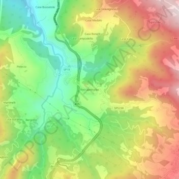 Topografische kaart Roccaprebalza, hoogte, reliëf