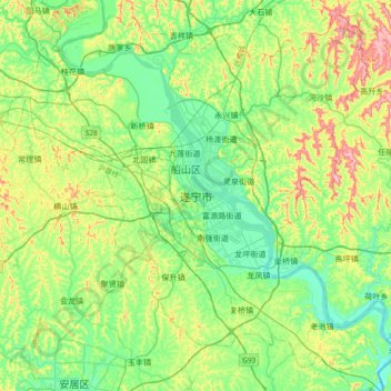 Topografische kaart 遂宁市, hoogte, reliëf