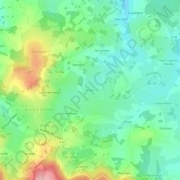 Topografische kaart Le Frais, hoogte, reliëf
