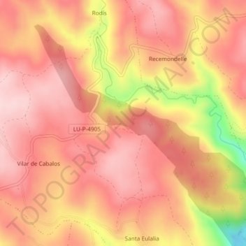 Topografische kaart Coto de Ceduras, hoogte, reliëf
