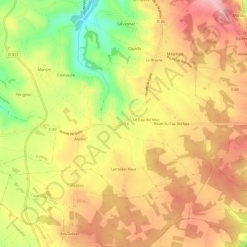 Topografische kaart Gelle, hoogte, reliëf