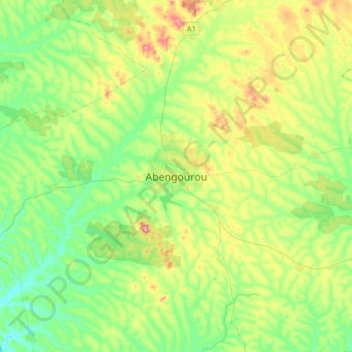 Topografische kaart Abengourou, hoogte, reliëf