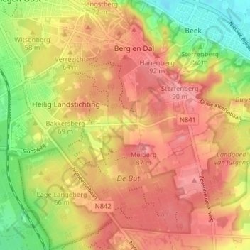 Topografische kaart De Meerwijk, hoogte, reliëf