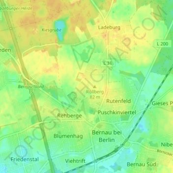Topografische kaart Kirschgarten, hoogte, reliëf