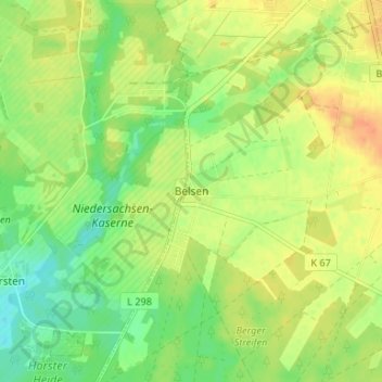 Topografische kaart Belsen, hoogte, reliëf