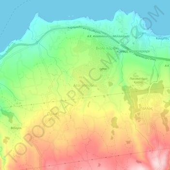 Topografische kaart Atsipopoulo, hoogte, reliëf