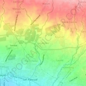 Topografische kaart San Mateo, hoogte, reliëf