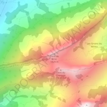 Topografische kaart Dent de Broc, hoogte, reliëf