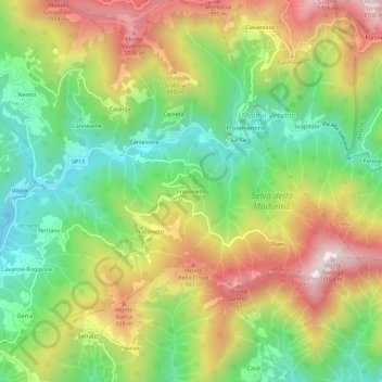 Topografische kaart Frassinello, hoogte, reliëf