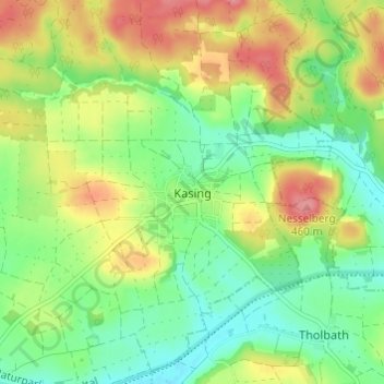 Topografische kaart Kasing, hoogte, reliëf