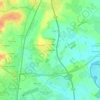 Topografische kaart La Maugetterie, hoogte, reliëf