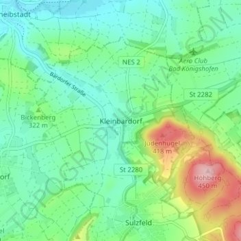 Topografische kaart Kleinbardorf, hoogte, reliëf