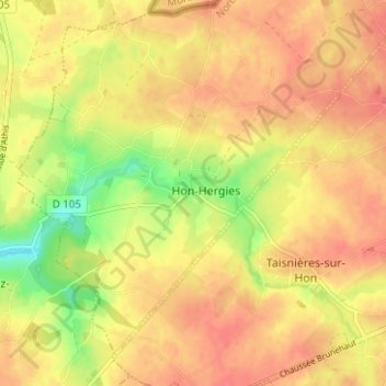 Topografische kaart Hon, hoogte, reliëf