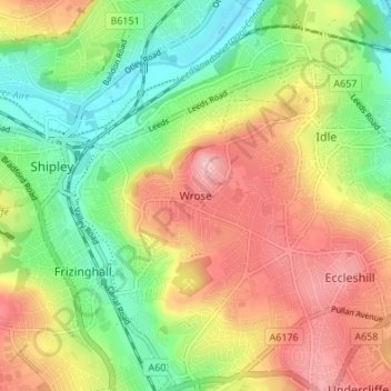 Topografische kaart Wrose, hoogte, reliëf