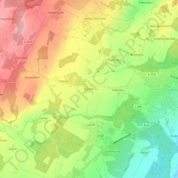 Topografische kaart Mocken, hoogte, reliëf