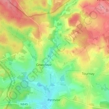 Topografische kaart Fineuse, hoogte, reliëf