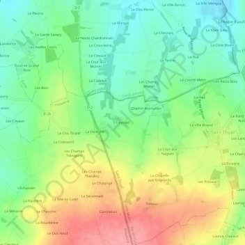 Topografische kaart Trésoleil, hoogte, reliëf