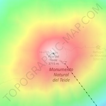 Topografische kaart Pico del Teide, hoogte, reliëf