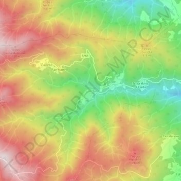 Topografische kaart Carda, hoogte, reliëf