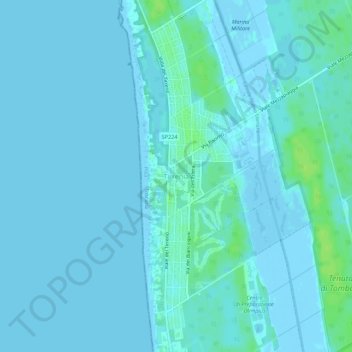 Topografische kaart Tirrenia, hoogte, reliëf