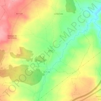 Topografische kaart Cortos, hoogte, reliëf