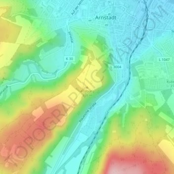 Topografische kaart Alteburg, hoogte, reliëf