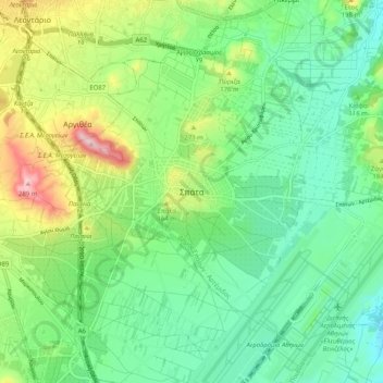 Topografische kaart Spata, hoogte, reliëf
