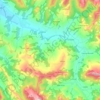 Topografische kaart Mereta, hoogte, reliëf