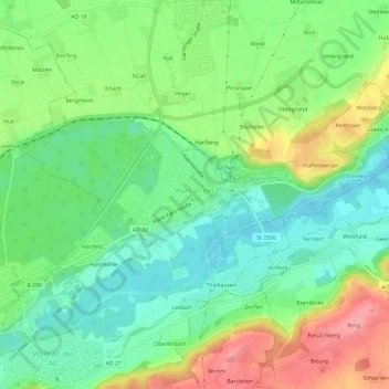 Topografische kaart Hart an der Alz, hoogte, reliëf