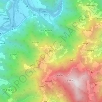 Topografische kaart Dapcha, hoogte, reliëf