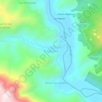 Topografische kaart Puerto Rico, hoogte, reliëf