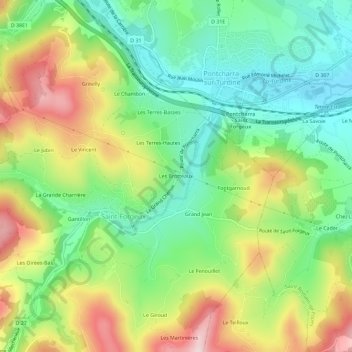 Topografische kaart Les Brotteaux, hoogte, reliëf
