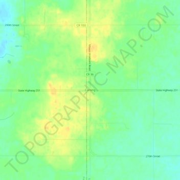 Topografische kaart Corning, hoogte, reliëf