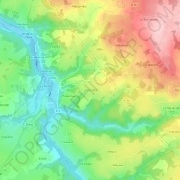 Topografische kaart Les Ecures, hoogte, reliëf