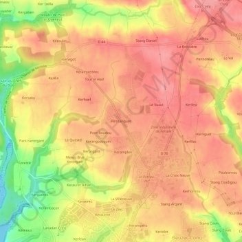 Topografische kaart Pennanguer, hoogte, reliëf